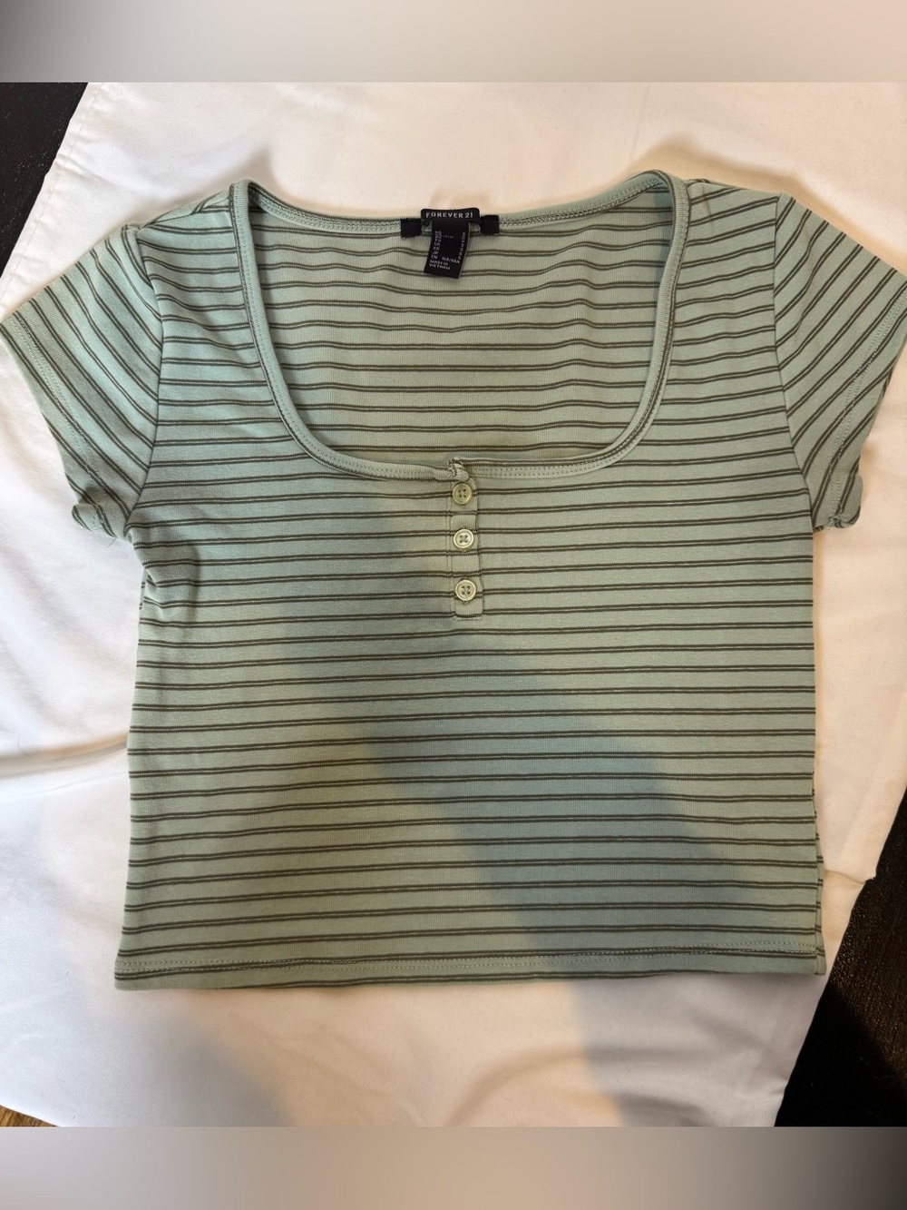 Forever 21 Mint Green Stripped  Scoop Neck Crop Top